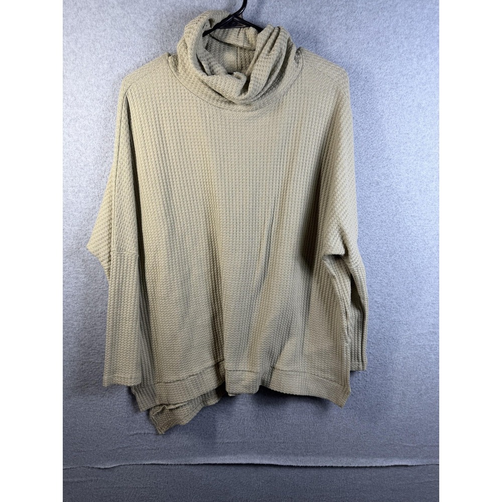 ANRABESS Sweater Womens Large Beige Waffle Knit Cowl Neck Dolman Sleeve Top